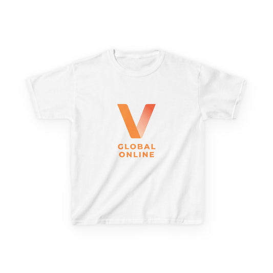 Kids T-Shirt — Orange V Logo "GLOBAL ONLINE" Graphic